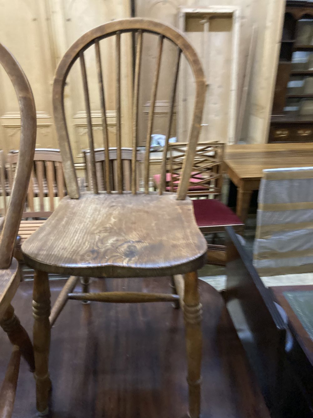 Five Victorian elm and beech Windsor comb back chairs